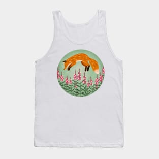 Red fox jumping in a field of fireweed flowers Tank Top